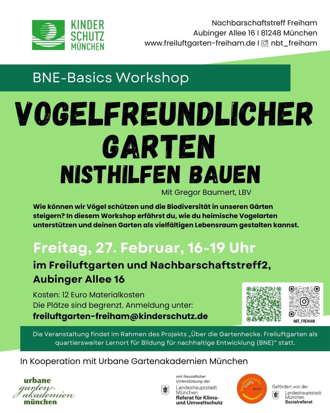 BNE Basics Workshop: Vogelfreundlicher Garten: Nisthilfen bauen & Artenvielfalt fördern